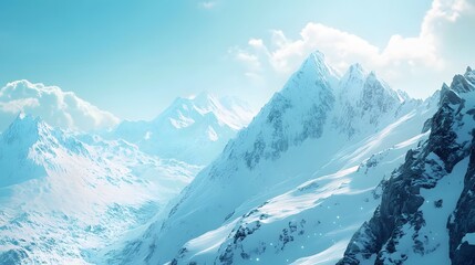 Sticker - Beautiful snow-covered mountains against the blue sky. Panoramic view of a winter landscape in the highlands