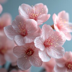 Wall Mural - Delicate pink cherry blossoms with intricate details and textures.