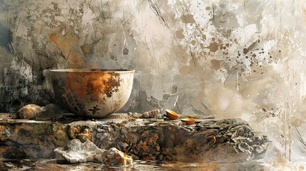 Canvas Print - Abstract Still Life with Bowl and Stone