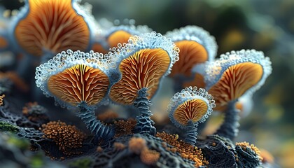 Wall Mural - Mesmerizing 3D Structures of Microscopic Fungal Spores Revealing Natures Complexity