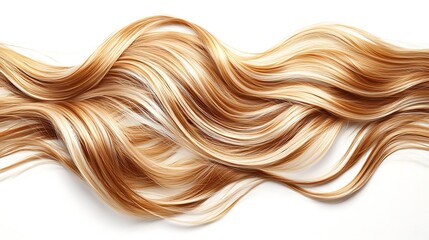 Wall Mural - Flowing strands of golden hair against a white background.