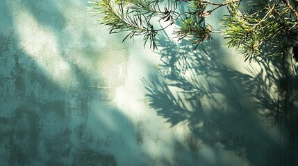 Poster - A muted sage wall featuring the soft shadows of pine needles.