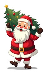 Poster - santa claus with christmas tree cartoon