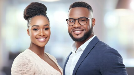 Wall Mural - A man and a woman are smiling for the camera