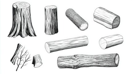 Wall Mural - A collection of wood logs with varying shapes and sizes