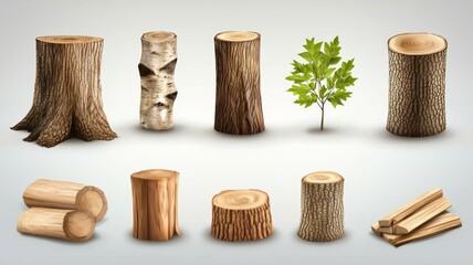 Wall Mural - A variety of tree trunks and a small green tree