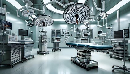 Cutting-Edge Sterile Operating Room Showcasing Advanced Surgical Lights and Medical Equipment