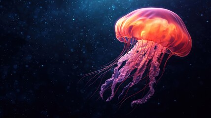 A mesmerizing image of a glowing jellyfish in deep ocean waters, showcasing its vibrant colors and intricate tentacles.