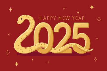 happy new year 2025. chinese new year. year of the snake vector illustration. gold snake on red back
