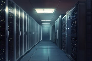 A long row of servers standing in a room