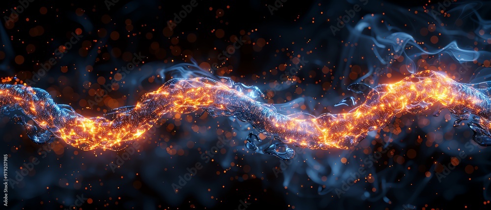 Electric current arcing between two separated wires, bright and powerful, dark background