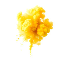 Explosion of yellow smoke isolated on transparent background. 3d rendering.