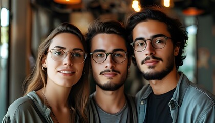 Wall Mural - Dynamic Gathering of Young Freelancers Smiling and Posing Together for a Group Portrait