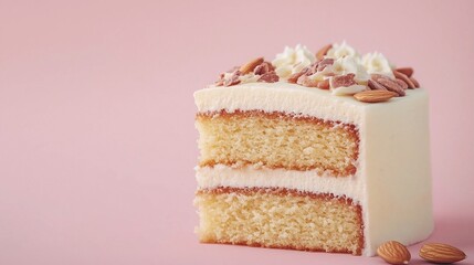 Wall Mural - Almond flour sweet, layered cake healthy gluten free pink background