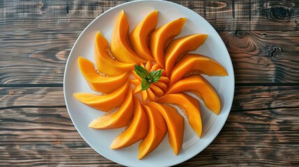 A plate of sliced mangoes arranged in a circle