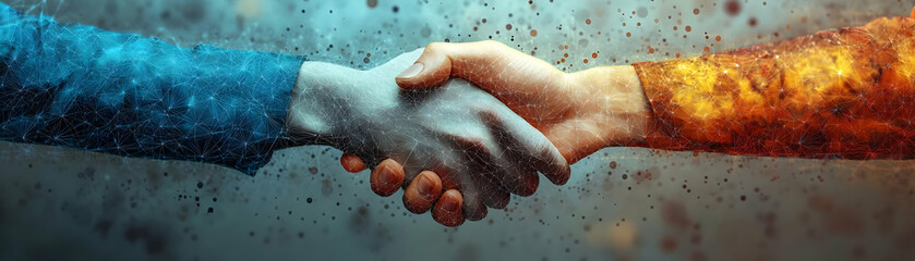 Wall Mural - Digital Handshake Illustration - Business Partnership in Technology