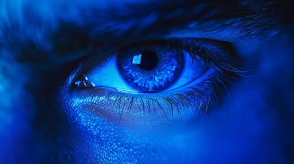 Wall Mural - A close up of a person's eye with a blue tint