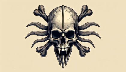 Wall Mural -  Eerie Skull with Sunburst Design