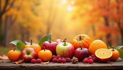 Canvas Print -  Autumn Harvest  A bounty of fresh fruits and nuts