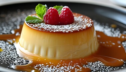 Decadent close-up of creamy French creme brulee with a perfectly caramelized sugar crust