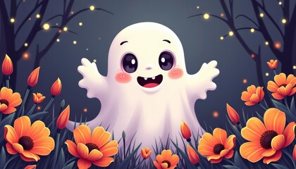 Wall Mural -  Joyful Ghost in a Field of Flowers