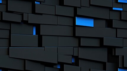 Poster - A collection of smooth, glossy black and blue tiles is arranged in a contemporary design, showcasing abstract shapes and reflections under bright lighting SEAMLESS PATTERN