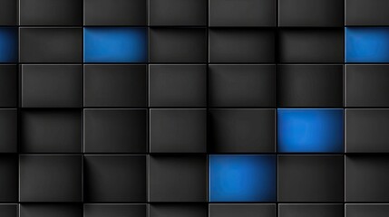 Poster - A collection of smooth, glossy black and blue tiles is arranged in a contemporary design, showcasing abstract shapes and reflections under bright lighting SEAMLESS PATTERN