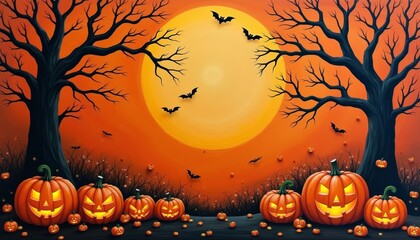 Wall Mural -  Spooky Halloween Pumpkin Display