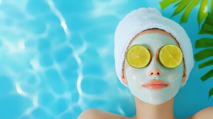 Wall Mural - A person lying down with cucumber slices on their eyes, enjoying a rejuvenating facial mask.