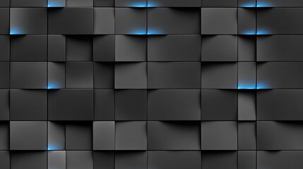Poster - A collection of smooth, glossy black and blue tiles is arranged in a contemporary design, showcasing abstract shapes and reflections under bright lighting SEAMLESS PATTERN