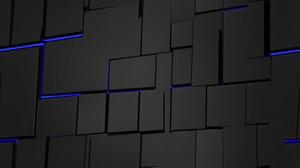 Poster - A collection of smooth, glossy black and blue tiles is arranged in a contemporary design, showcasing abstract shapes and reflections under bright lighting SEAMLESS PATTERN