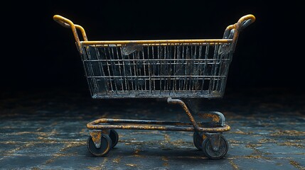 Wall Mural - Rusty shopping cart on a dark background.