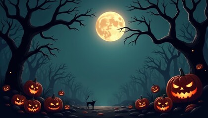 Wall Mural -  Eerie Halloween night under the full moon