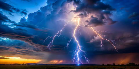 vibrant lightning bolt in a stormy sky, lightning, sky, weather, thunderstorm, dramatic, power, elec
