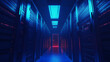 © ANDREI - Server racks in computer network security server room data center 3D render dark blue. 3d waiter