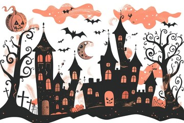 Poster - Spooky Halloween haunted house illustration