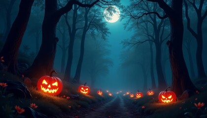 Wall Mural -  Enchanted Halloween Forest Path