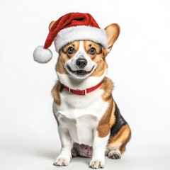 Canvas Print - Corgi dog dog wearing a santa hat white cute pet.