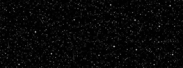 Poster - Space stars background, Cartoon starry illustration. Universe starry pattern with glowing stars and comets. Night sky constellations galaxy. Vector graphic.