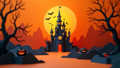 Poster -  Enchanted Halloween Castle at Sunset