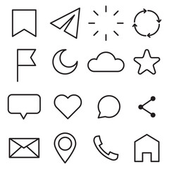 Poster - Icon set. Simple black outline symbols. Various communication and media icons. Vector illustration.