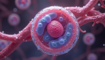 Wall Mural - a microscopic view of a cell showcasing its intricate structure and vibrant colors