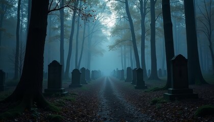 Poster -  Eerie Cemetery in the Woods