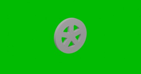 Poster - Animation of rotation of a white car wheel symbol with shadow. Simple and complex rotation. Seamless looped 4k animation on green chroma key background