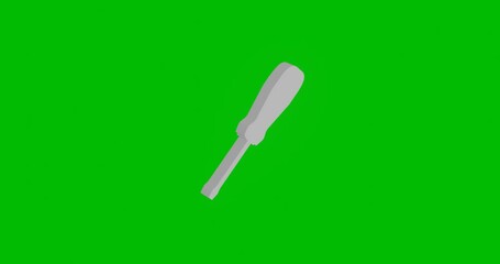 Canvas Print - Animation of rotation of a white screwdriver symbol with shadow. Simple and complex rotation. Seamless looped 4k animation on green chroma key background