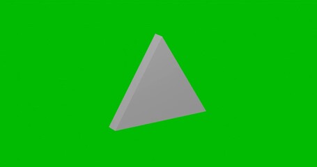 Poster - Animation of rotation of a white triangle symbol with shadow. Simple and complex rotation. Seamless looped 4k animation on green chroma key background