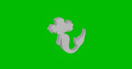 Poster - Animation of rotation of a white mermaid symbol with shadow. Simple and complex rotation. Seamless looped 4k animation on green chroma key background