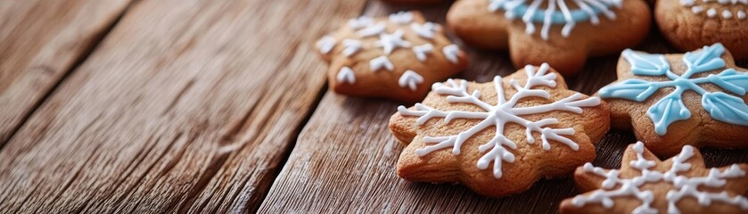 Deliciously decorated gingerbread cookies shaped like snowflakes, perfect for festive occasions and holiday gatherings.