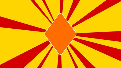 Poster - Diamond on the background of animation from moving rays of the sun. Movement symbolizes the dawn of the sun. Large orange symbol increases slightly. Seamless looped 4k animation on yellow background