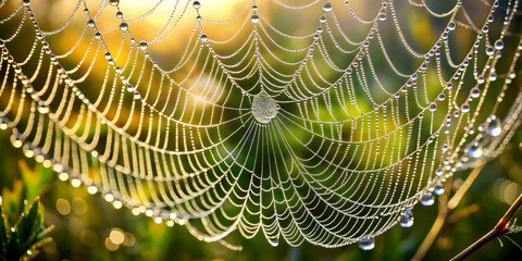 Sparkling spider web covered in dew drops, dew drops, water droplets, nature, spider web, intricate